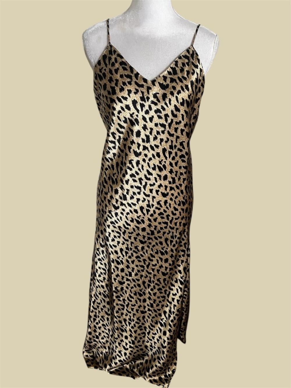 Vtg Cacique Leopard Animal Print Silky Slip Dress Size Large